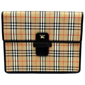 Auth Burberry Nova Check Shadow Horse Canvas Beige Clutch bag